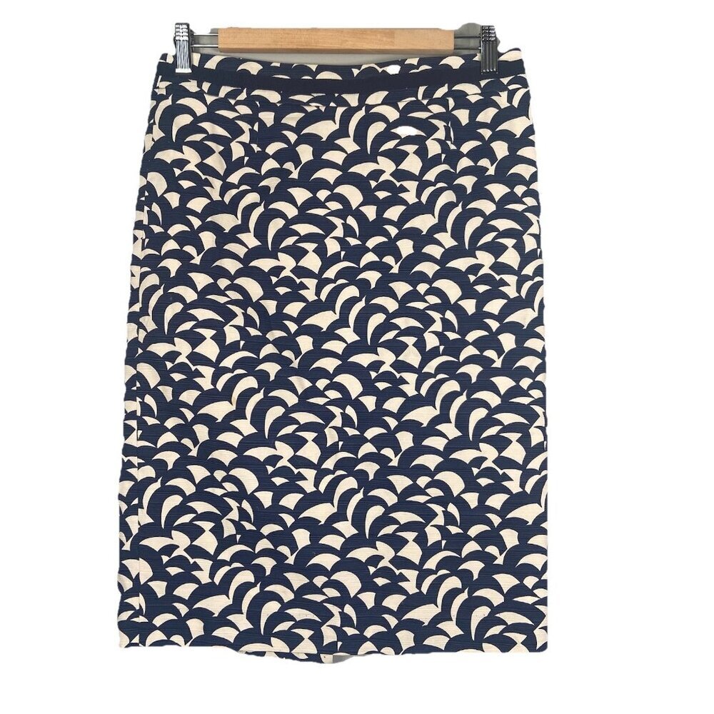 Boden‎ Mod Pencil Skirt Navy White Abstract Fan Size 6 Regular Office Going Out
